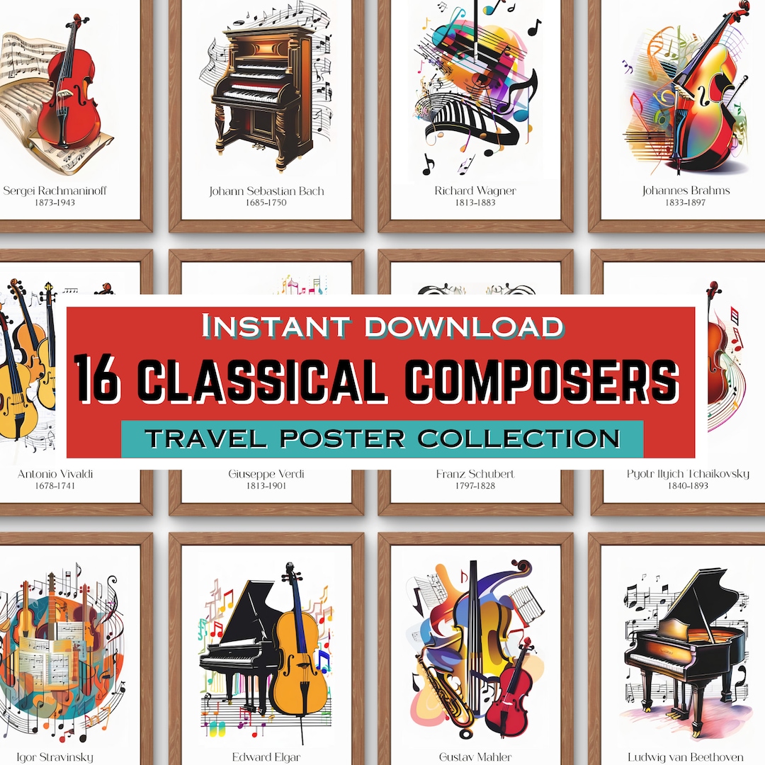 16 Classical Composers Posters Printable Wall Art Modern Etsy