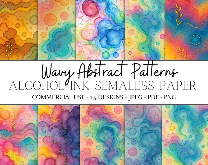 Abstract Colorful Wavy Line Art Patterns – Alcohol Ink Seamless ...