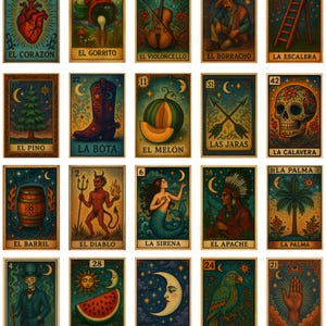 Lotería Mexicana PNG – 54 Vintage-Inspired Prints – Mexican Folk Art -Instant Download – Wall Art Poster, Mexico, Clipart