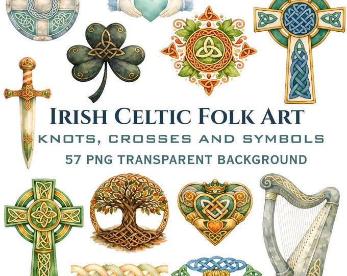 Irish Celtic Folk Art Symbols, Knots, Crosses, 57 Transparent ...