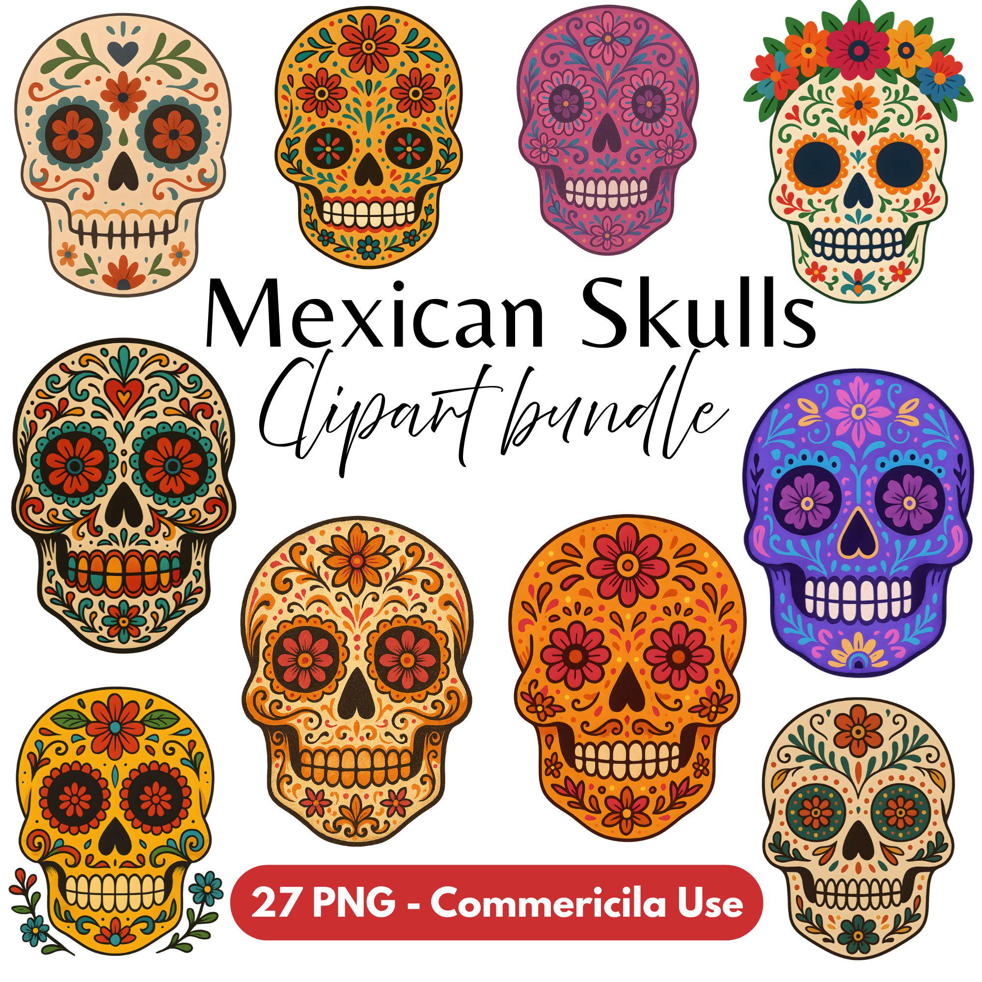 メキシカンシュガースカルのクリップアートセット | 死者の日 27 PNG