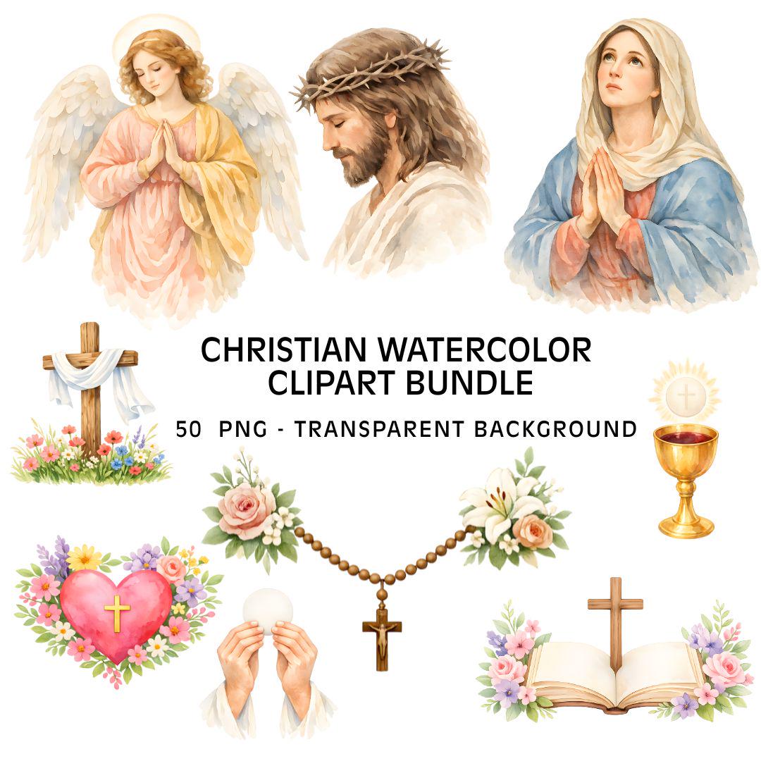 Christian Watercolor Clipart Bundle – 50 Unique Faith-based PNG Designs ...