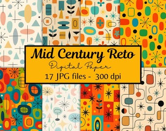 Mid Century Retro Digital Paper Pack – Seamless 1950s Patterns (Digital Download)