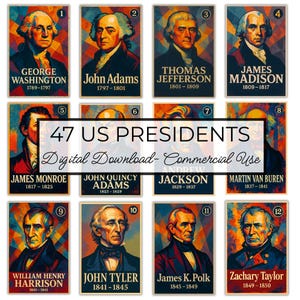 47 US Presidents Posters | Educational History Wall Art | American Presidents Digital Download | Commercial Use