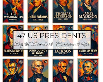 47 US Presidents Posters | Educational History Wall Art | American Presidents Digital Download | Commercial Use