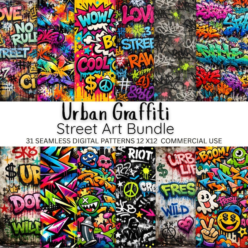 Urban Graffiti Digital Paper, 31 JPEG Files, Commercial Use, Street Art ...