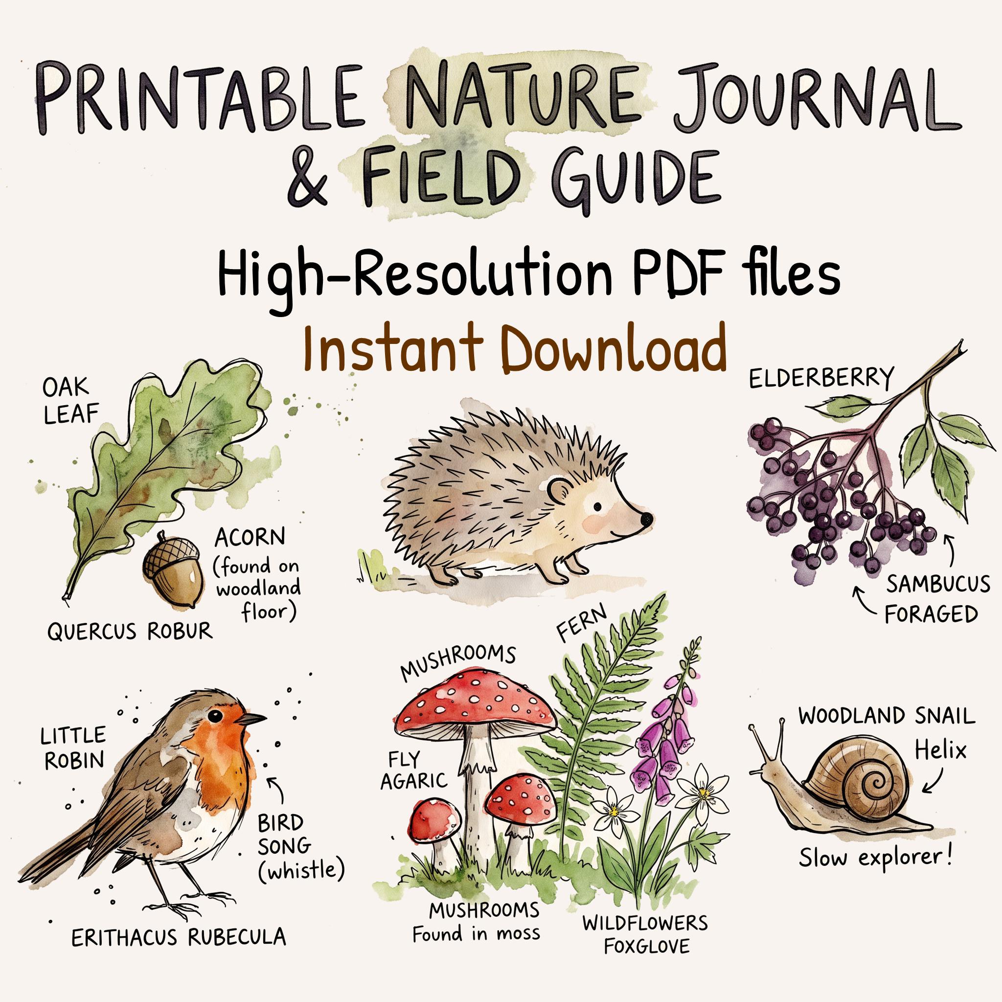 Printable Nature Journal & Field Guide 124 Pages of Forest, Garden and Meadow Discoveries High-resolution PDF files Instant Download