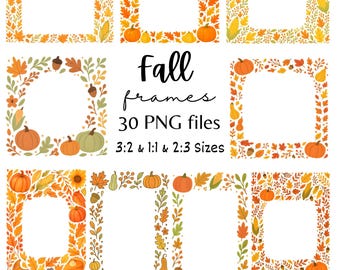 Cadres d'automne, 30 PNG, ensemble de cliparts automne, bordure de Thanksgiving, Pimpkins, feuilles, utilisation commerciale en téléchargement numérique,