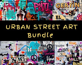 Urban Street Art Bundle - Graffiti Illustration - 35 High-Resolution Urban Street Paintings - Commercial Use