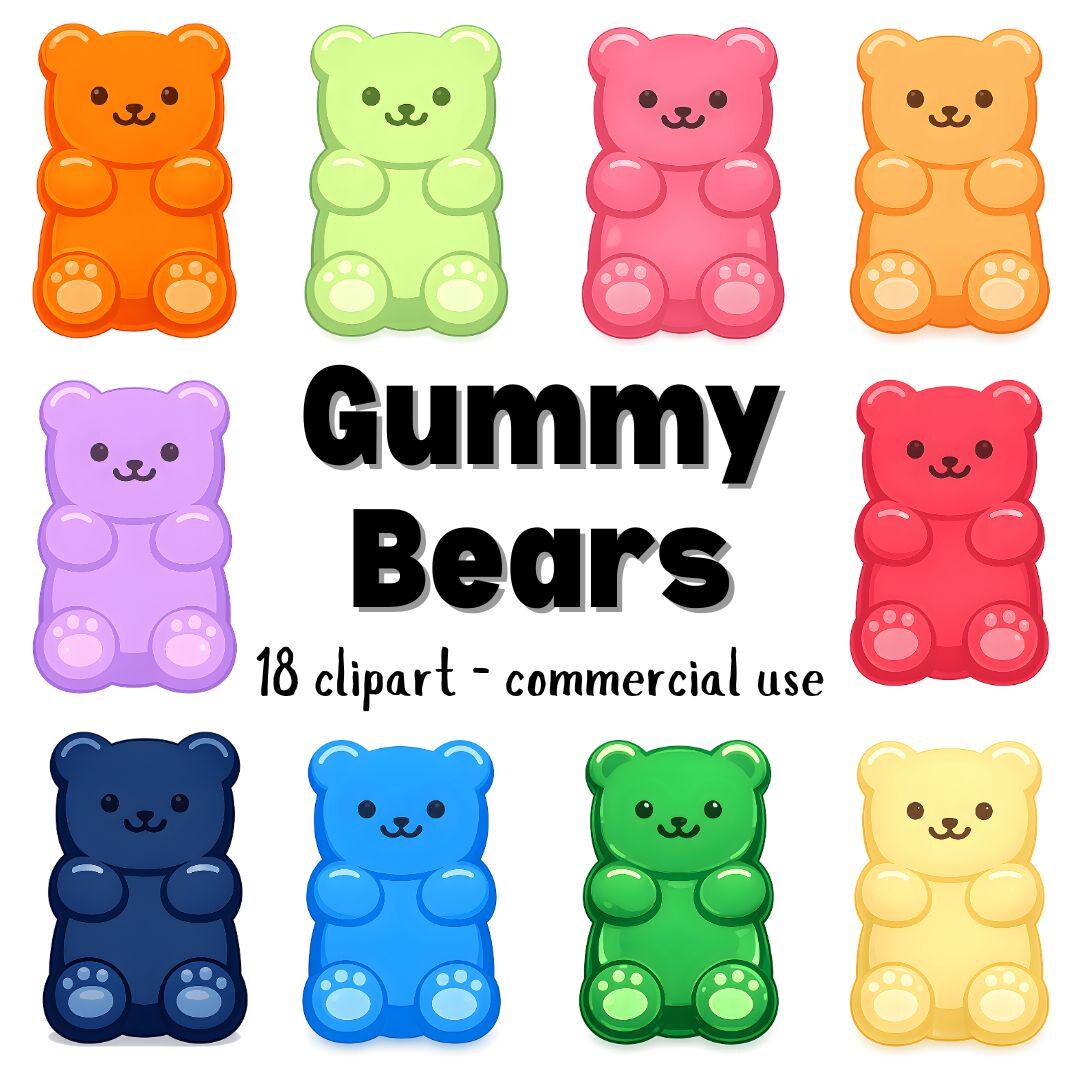 Rainbow Gummy Bear Clipart | 18 PNG, Commercial Use (digital Download ...