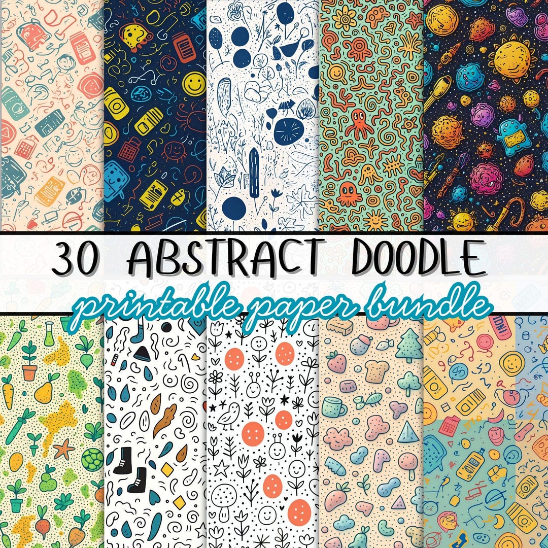 30 Abstract Doodle Digital Paper Bundle | Printable Scrapbook ...