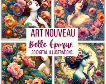 Ilustraciones Art Nouveau • Mujeres etéreas Belle Époque (Descarga digital)