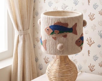 Kids Table Lamp with Fish | Nautical Nursery Night Light, Baby Room Decor for Nursery