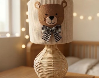 Handmade Teddy Bear Nursery Lamp, Felt Bear Kids Night Light, Boho Scandi Decor