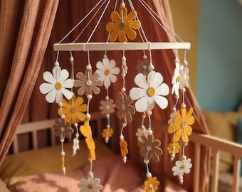 Handmade Felt Flower Baby Mobile | Neutral Tone Nursery Decor for baby room