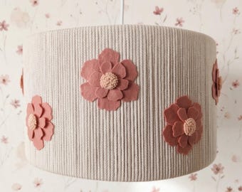 Handmade Floral Lampshade, Boho Nursery Ceiling Light, Felt Flowers, Neutral Baby Room Decor