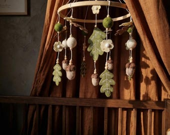 Handmade Felt Woodland Baby Mobile | Boho Forest Nursery Decor