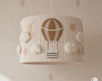 Hot Air Balloon Nursery Ceiling Lamp, Cloud & Moon Kids Room Light, Neutral Baby Room Decor, Handmade Boho Nursery Lighting
