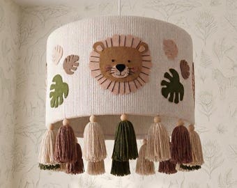 Handmade Lion Safari Lampshade | Boho Jungle Nursery Ceiling light |  Neutral Kids Room Pendant light
