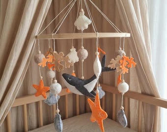 Handmade Whale Baby Mobile | Felt Ocean Nursery Decor for under the sea baby room
