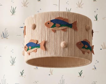 Fish Ceiling Light for Kids Room | Handmade Ocean Nursery Lamp, Nautical Ceiling Lampshade, Under the Sea Decor for Coastal Baby Room