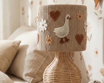 Handmade Goose Rattan Nursery Lamp, Soft Night Light, Woodland Decor