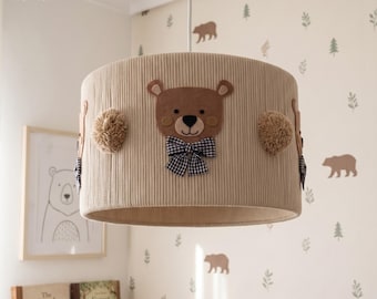 Teddy Bear Ceiling Lamp for Kids Room | Handmade Nursery Pendant Light with Bear, Boho Kids Decor
