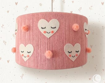 Handmade Pink Felt Heart Nursery Ceiling Lamp |  Boho Girls Bedroom Pendant light