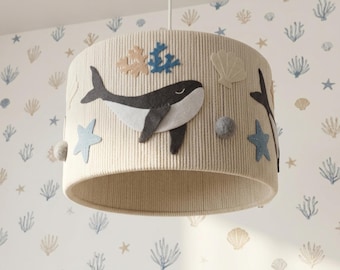 Handmade Ocean Blue Nursery Ceiling Light - Under the sea Lampshade for Kids Room with Whales