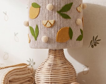 Handgemaakte citroen kinderkamertafellamp | Kinderbedlamp, vilt citrus babykamerdecoratie