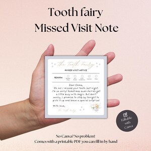 Nota de disculpa del Hada de los Dientes, Carta imprimible y editable, Aviso de retraso, Plantilla de visita perdida para niños, Niño azul, Almohada. Olvidé venir.