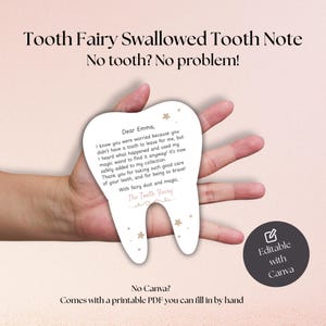 Editable Swallowed Tooth Fairy Letter Instant Download, Printable Tooth Fairy Note For Missing Misplaced Tooth Idea, Tooth Fairy Receipt