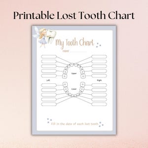 Tooth Fairy Lost Tooth Chart, Printable Baby Tooth Tracker, Milestone Keepsake for Kids, Fairy Letter, Personalized Baby Tooth Loss Record