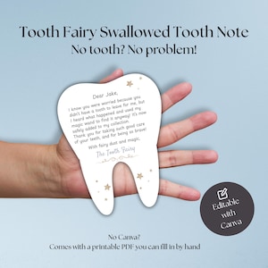 Editable Boys Swallowed Tooth Fairy Letter Instant Download, Printable Tooth Fairy Note For Missing Misplaced Tooth, Tooth Fairy Receipt