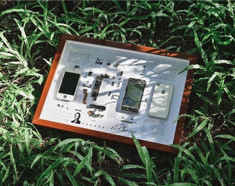iPhone Frame Disassembled Art | Unique Wall Decor for Apple Tech Lovers | Framed Teardown Art with iPhone Components