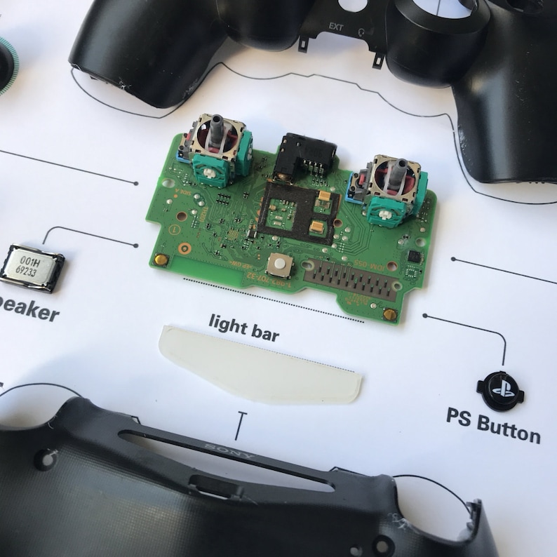 PS4 Controller Disassembly Wall Art, Framed Gamer Decor, Playstation 4