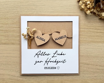 Glückwunschkarte zur Hochzeit | Personalisierbar | Weiß/Braun/Schwarz