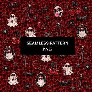 Halloween Seamless Pattern Png, Red Leopard Ghost Pattern, Spooky Coquette Pattern, Cherry Ghost Png, Skull Bow Pattern, Gothic Seamless