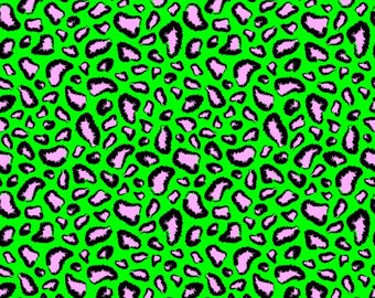 Patrón sin costuras con estampado de leopardo verde neón y rosa / Papel digital con estampado de piel animal estilo retro Y2K / Fondo de guepardo eléctrico / Uso comercial