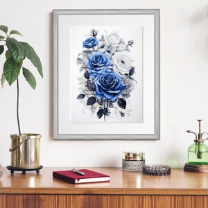 Fichier numérique décoratif floral, style vintage, tons bleus pour décorer différentes pièces. art mural. fichier numérique imprimable
