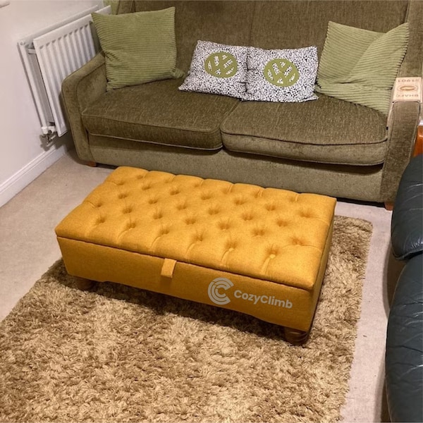 Comfy Fabric Pouffe Upholstered Chesterfield Ottoman Storage Button-Tufted Footrest and Decorative Footstool & Coffee Table
