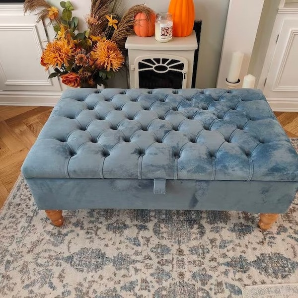 Art-Deco Inspired Ottoman Coffee Table Chesterfield Deep Buttoned Handcrafted Footstool