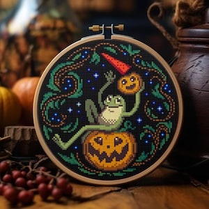 Halloween Toads A Magic cross stitch pattern embroidery Gothic Modern  Mystical mushrooms Goblincore theme Cottagecore