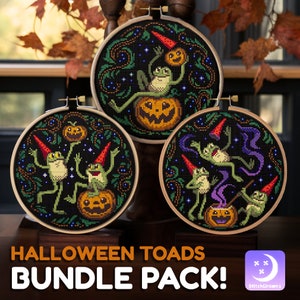 Halloween Toads A Magic Kreuzstich Stickmuster Stickerei Gothic Modern Mystical Pilze Goblincore Motiv Cottagecore