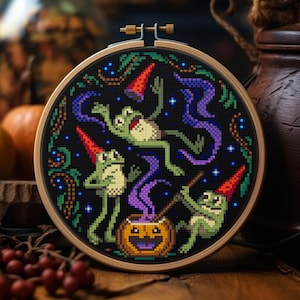 Halloween Toads : C Magic cross stitch pattern embroidery Gothic Modern  Mystical mushrooms Goblincore theme Cottagecore