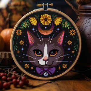 CUSTOM CAT Cross Stitch pattern embroidery Gothic Modern Animal Mystical Witchy Halloween Decor PDF