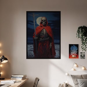 Silent Sentinel Grim Reaper Poster | Dark Fantasy Gothic Wall Print | Macabre Skeleton Art for Alternative Home Decor, Halloween Gift