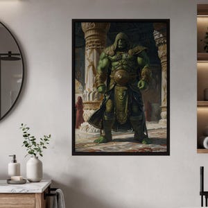Ancient Guardian Fantasy Art Print | Epic Warrior Wall Decor | Mythical Creature Digital Painting | Majestic Temple Guardian Poster