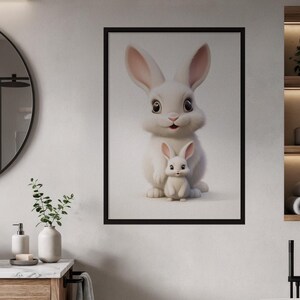 Niedliches Kaninchen & Kaninchen Wand Poster für Kinderzimmer Dekor | Mama und Baby Tier Druck | Entzückende Ostern Frühlingsgeschenk für Kinderzimmer