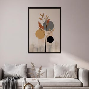 Abstract Botanical Poster | Minimalist Plant Art Print | Modern Nature Wall Decor | Earthy Tones Boho Mid-Century Vertical Matte Poster